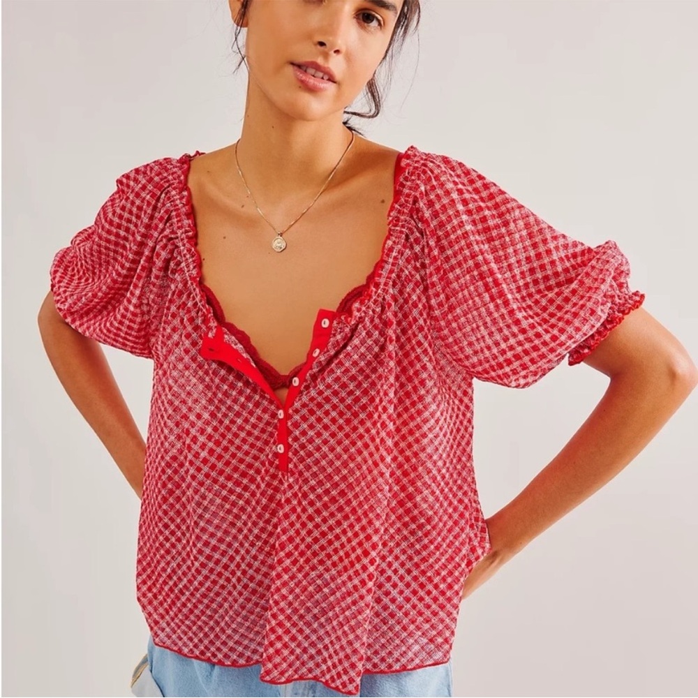 Free People Astra Peasant Top - no size tag - fits like L/XL (see photos)